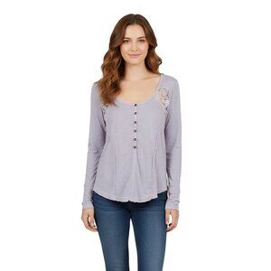 Free People Keepsake Crochet Henley Top Light Periwinkle Sustainable Size S